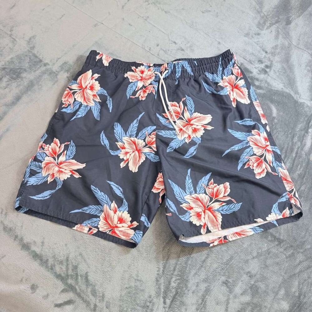 Old Navy Swim Trunks Mens Sz 36 Blue Floral 8" Inseam SummerWear Beach